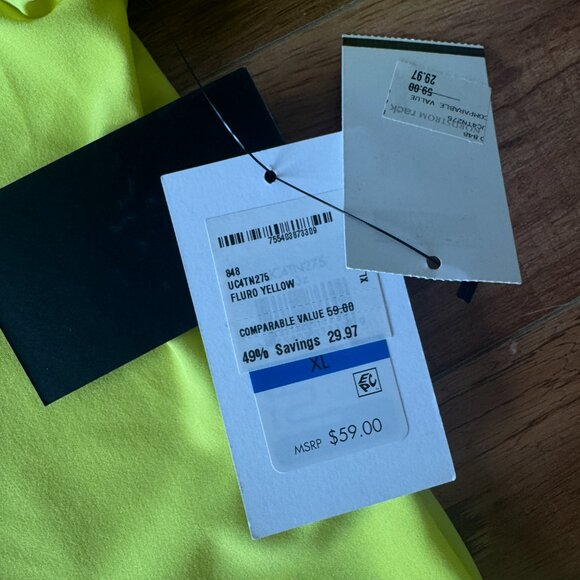 NWT NEON Florescent Yellow Highlighter DKNY Button Up Short Sleeve Shirt Blouse - Picture 3 of 5